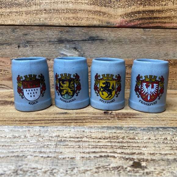 Lot of 4 Miniature German Stoneware Beer Mugs Stein Shot Glasses - Picture 1 of 8